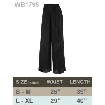 Lock and Love LL WB1795 Womens Casual High Waisted Pleated Wide Leg Palazzo Pants Trousers with Elastic Waist Band S Black
