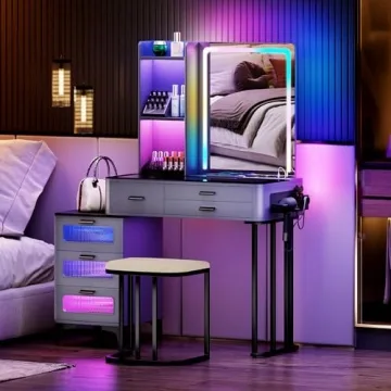 Glamorous Makeup Vanity Desk with Integrated Lights & Wireless Charging Station