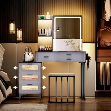 Stylish Makeup Vanity Desk with Lights & Charging