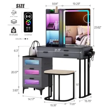 Stylish Makeup Vanity Desk with Lights & Charging