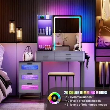 Stylish Makeup Vanity Desk with Lights & Charging