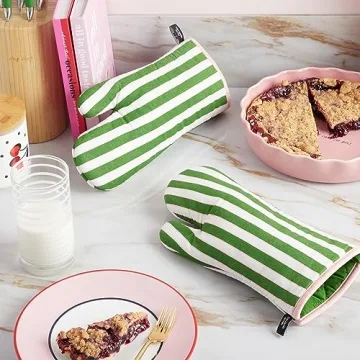 Kate Spade New York Botanical Stripe Oven Mitt 2-Pack Set, 7" x 13", Green/Pink