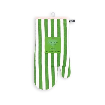 Kate Spade New York Botanical Stripe Oven Mitt 2-Pack Set, 7" x 13", Green/Pink