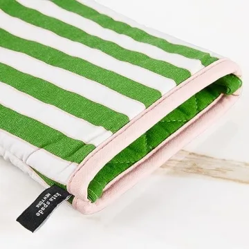 Kate Spade New York Botanical Stripe Oven Mitt 2-Pack Set, 7" x 13", Green/Pink