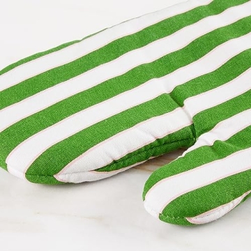 Kate Spade New York Botanical Stripe Oven Mitt 2-Pack Set, 7" x 13", Green/Pink