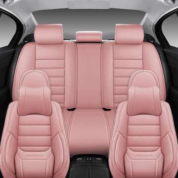 Isen-CoverAuto Full Coverage Faux Leather Car Seat Covers with Memory-Foam Neck Pillows Universal Fit for Cars,Trucks,SUVs with Waterproof Leatherette in Automotive Seat Cover Accessories