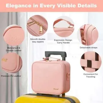 Mocado Travel Makeup Bag with LED Lighted Mirror,Travel Makeup Organizer,Makeup Case with 8 Makeup Brushes and 10x Magnifying Mirror,3 Colors Lighting, Adjustable Dividers Makeup Box(Pink)