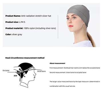 LVFEIER High Elastic RF EMF - Cell Towers - Smart Meters - WiFi Shielding Cap Protect Healthy (Medium) Silver Grey