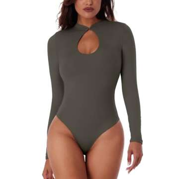 REORIA Women's Cut Out Long Sleeve Bodysuits: Lightweight Layering for Fall & Winter