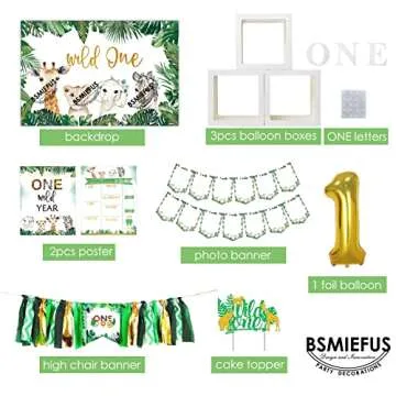 Wild One Birthday Decorations Supplies, Jungle Theme First Birthday Decoration, First Birthday Ballo...