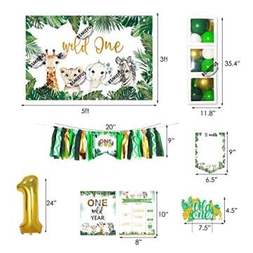 Wild One Birthday Decorations Supplies, Jungle Theme First Birthday Decoration, First Birthday Balloon Box for 1st Birthday Boy Girls Decorations, Jungle Safari 1st Birthday Party Supplies
