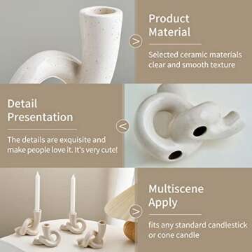 2 Pcs Pretty Ceramic Candle Holder, Modern Abstract Art Candlestick Holder Set, Table Centerpiece Taper Candle Holders Decorations for Home Decor Wedding, Dinning, Party, Mantel, TV Stand, and Kitchen