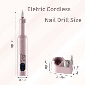 Ftrule Cordless Electric Nail Drill, Portable Professional Rechargeable Efile Nail File Machine with Nail Drill Bits, Sanding Bands for Acrylic Gel Nails, Manicure Pedicure Polishing, Pink
