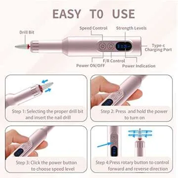 Ftrule Cordless Electric Nail Drill, Portable Professional Rechargeable Efile Nail File Machine with Nail Drill Bits, Sanding Bands for Acrylic Gel Nails, Manicure Pedicure Polishing, Pink