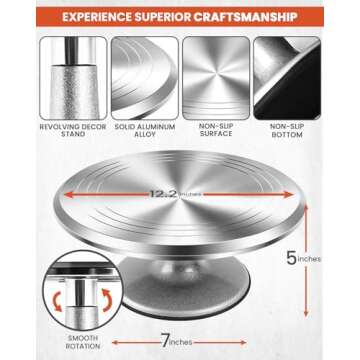 RFAQK 250 PCs Aluminum Cake Decorating Tools Kit with 12" Metal Turntable & Knife set-48 Numbered Ic...