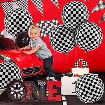 KatchOn, Black and White Checkered Balloons - 22 Inch, Pack of 6 | 4D Checker Balloons, Checkered Fl...