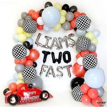 KatchOn, Black and White Checkered Balloons - 22 Inch, Pack of 6 | 4D Checker Balloons, Checkered Flag Balloons, Race Car Balloons | Checkered Flag Party Supplies, Racing Balloons for Emo Party Decor