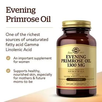 Solgar Evening Primrose Oil 1300 mg, 60 Softgels - Promotes Healthy Skin & Cardiovascular Health - Nutritional Support for Women - Non-GMO, Gluten Free, Dairy Free - 60 Servings