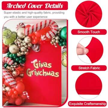 Metal Arch Stand and Cover Set,1 Red Spandex Fitted Backdrop with 1 Gold Wedding Arched Stand Frame for Parties Birthday Baby Shower Bridal Banquet Decoration (4FT)