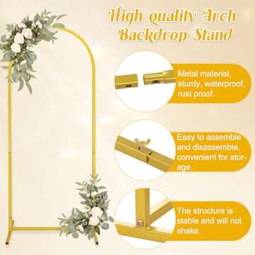 Metal Arch Stand and Cover Set,1 Red Spandex Fitted Backdrop with 1 Gold Wedding Arched Stand Frame for Parties Birthday Baby Shower Bridal Banquet Decoration (4FT)