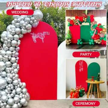 Metal Arch Stand and Cover Set,1 Red Spandex Fitted Backdrop with 1 Gold Wedding Arched Stand Frame for Parties Birthday Baby Shower Bridal Banquet Decoration (4FT)