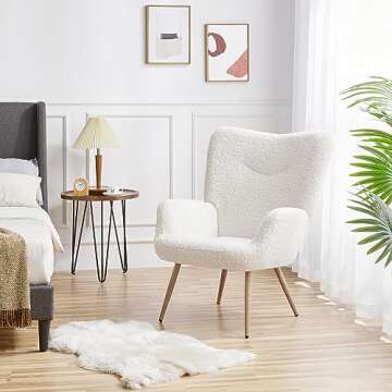 Yaheetech Barrel Chair, Modern Vanity Chair, Teddy Fabric Casual Chair with High Back and Soft Padde...