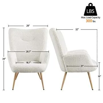 Yaheetech Barrel Chair, Modern Vanity Chair, Teddy Fabric Casual Chair with High Back and Soft Padded, Cozy Armchair for Living Room Bedroom Makeup Room, White, 2pcs