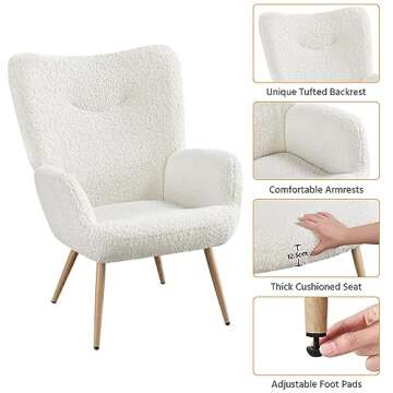 Yaheetech Barrel Chair, Modern Vanity Chair, Teddy Fabric Casual Chair with High Back and Soft Padded, Cozy Armchair for Living Room Bedroom Makeup Room, White, 2pcs