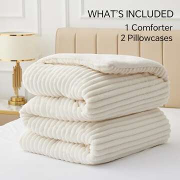 BEDELITE Fleece Twin Comforter Set -Super Soft & Warm Fluffy White Bedding, Luxury Fuzzy Heavy Bed Set for Winter with 1 Pillow case