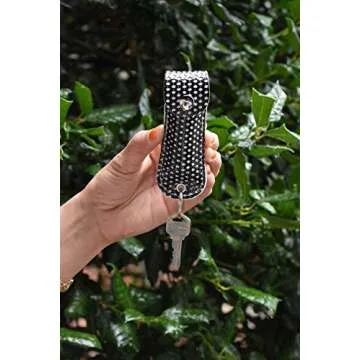 FIGHTSENSE Self Defense Pepper Spray - 1/2 oz Compact Size Maximum Strength Police Grade Formula Best Self Defense Tool for Women W/Leather Pouch Keychain (Black Bling)