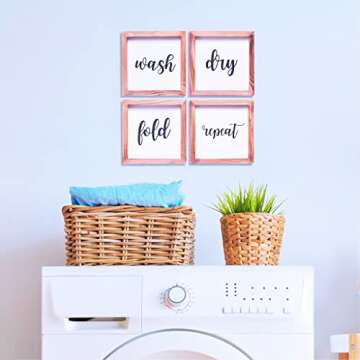 Farmhouse Laundry Room Decor - Modern Rustic Wall Art Home Decoration - Wash, Dry, Fold, Repeat - Cu...