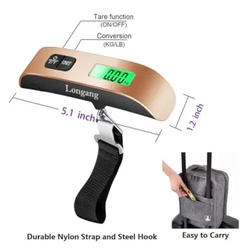Longang Digital Hanging Luggage Scale with Backlit for Travel, Portable Handheld Suitcase Weight Scale with Hook, 110 Pounds, Battery Included