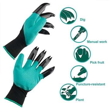 Nizivdy Garden Gloves with Claws for Planting, Gardening tools for Digging, Weeding Tools Gardeners Claw, Garden Glove Claws Best Gift for Women