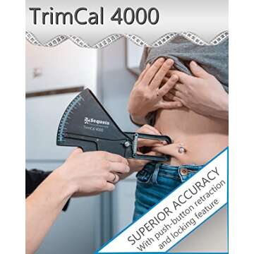 Sequoia Fitness Trimcal 4000 Body Fat Caliper with Body Measure Tape & Fat% Chart (Black & White)