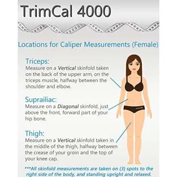 Sequoia Fitness Trimcal 4000 Body Fat Caliper with Body Measure Tape & Fat% Chart (Black & White)