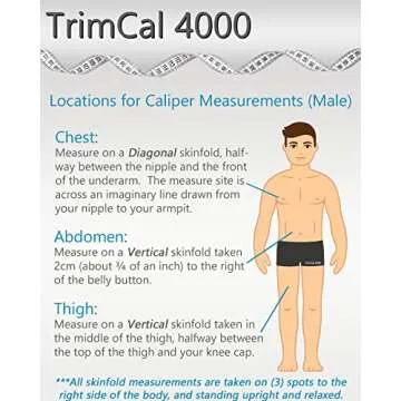 Sequoia Fitness Trimcal 4000 Body Fat Caliper with Body Measure Tape & Fat% Chart (Black & White)