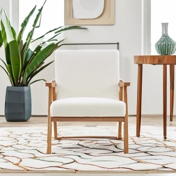 Mid-Century Accent Chair Solid Wood Frame Teddy Fleece