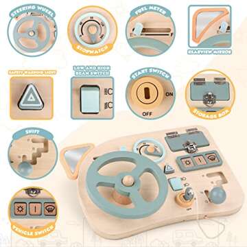 Vanplay Montessori Toy Steering Wheel Wooden Busy Board Wooden Sensory Toys for Toddlers 3 Preschool...