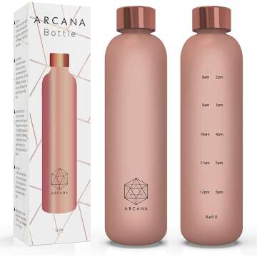 ARCANA Motivational Water Bottle with Time Markers - 32oz Pink Gym & Outdoor Use