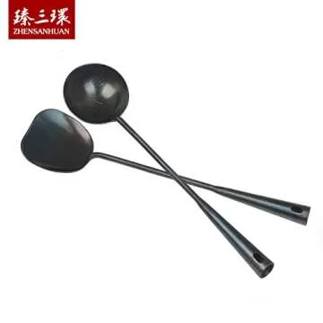 ZhenSanHuan Chinese Traditional HandMade Iron Spatula & Ladle Wok Tool Set,Long wok utensils (Spatula)