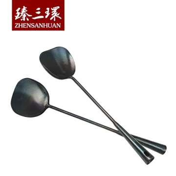 ZhenSanHuan Chinese Traditional HandMade Iron Spatula & Ladle Wok Tool Set,Long wok utensils (Spatula)