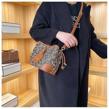 Leopard Print Drawstring Bucket Bag Cheetah Pu Leather Crossbody Drawstring Bucket Handbag Hobo Bag ...