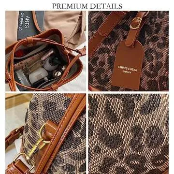 Leopard Print Drawstring Bucket Bag Cheetah Pu Leather Crossbody Drawstring Bucket Handbag Hobo Bag (Brown)