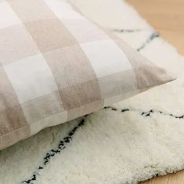 NATUS WEAVER 2 Pc Beige White Cotton Buffalo Check Plaid Gingham Throw Pillow Cover Pillowcase Cushion Case with Smooth Invisible Zipper for Car, 12" x 12"