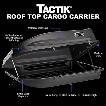 TACTIK Rooftop Cargo Carrier Hard Shell, X-Large, Dark Slate - Rooftop Cargo Carrier for Top of Vehicle - Car Roof Cargo Carrier - Load & Unload from Both Sides - 57" x 38.5" x 17.75"