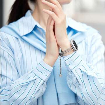 Missair Compatible with Apple Watch Band 38mm 40mm 41mm 45mm 44mm 42mm Series 8 7 6 5 4 3 2 1 SE Ultra 49mm, Women Bling Diamond Jewelry Dressy Metal Strap Shiny Bracelet