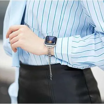 Missair Compatible with Apple Watch Band 38mm 40mm 41mm 45mm 44mm 42mm Series 8 7 6 5 4 3 2 1 SE Ultra 49mm, Women Bling Diamond Jewelry Dressy Metal Strap Shiny Bracelet