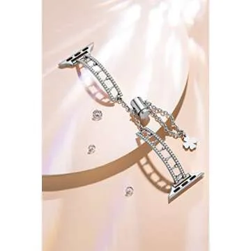 Missair Compatible with Apple Watch Band 38mm 40mm 41mm 45mm 44mm 42mm Series 8 7 6 5 4 3 2 1 SE Ultra 49mm, Women Bling Diamond Jewelry Dressy Metal Strap Shiny Bracelet