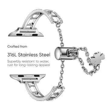 Missair Compatible with Apple Watch Band 38mm 40mm 41mm 45mm 44mm 42mm Series 8 7 6 5 4 3 2 1 SE Ultra 49mm, Women Bling Diamond Jewelry Dressy Metal Strap Shiny Bracelet