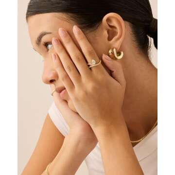 PAVOI 14K Gold Plated Premium Cubic Zirconia Square Solitaire Engagement Ring for Women | Unique Wavy Band Promise Ring | Fake Wedding Ring